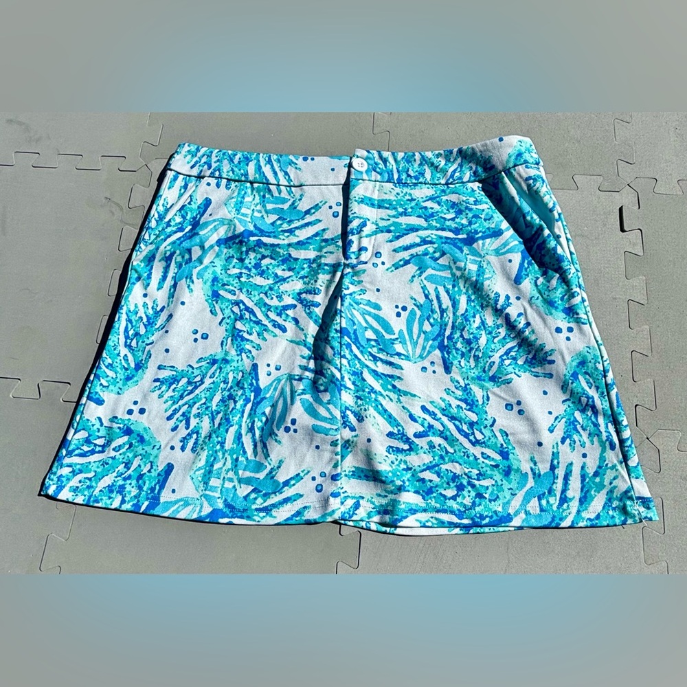 Top It Off Serena Skort Skirt Sz Large Blue Green Golf Tennis Pickleball Pockets